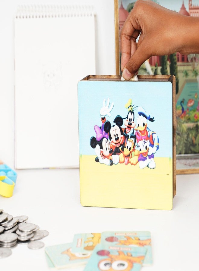 Craftzo Mickey Mouse Printed Wooden Money Saving Box | Piggy Bank | Cash Saver with Counting Target Coin Bank - Image 5